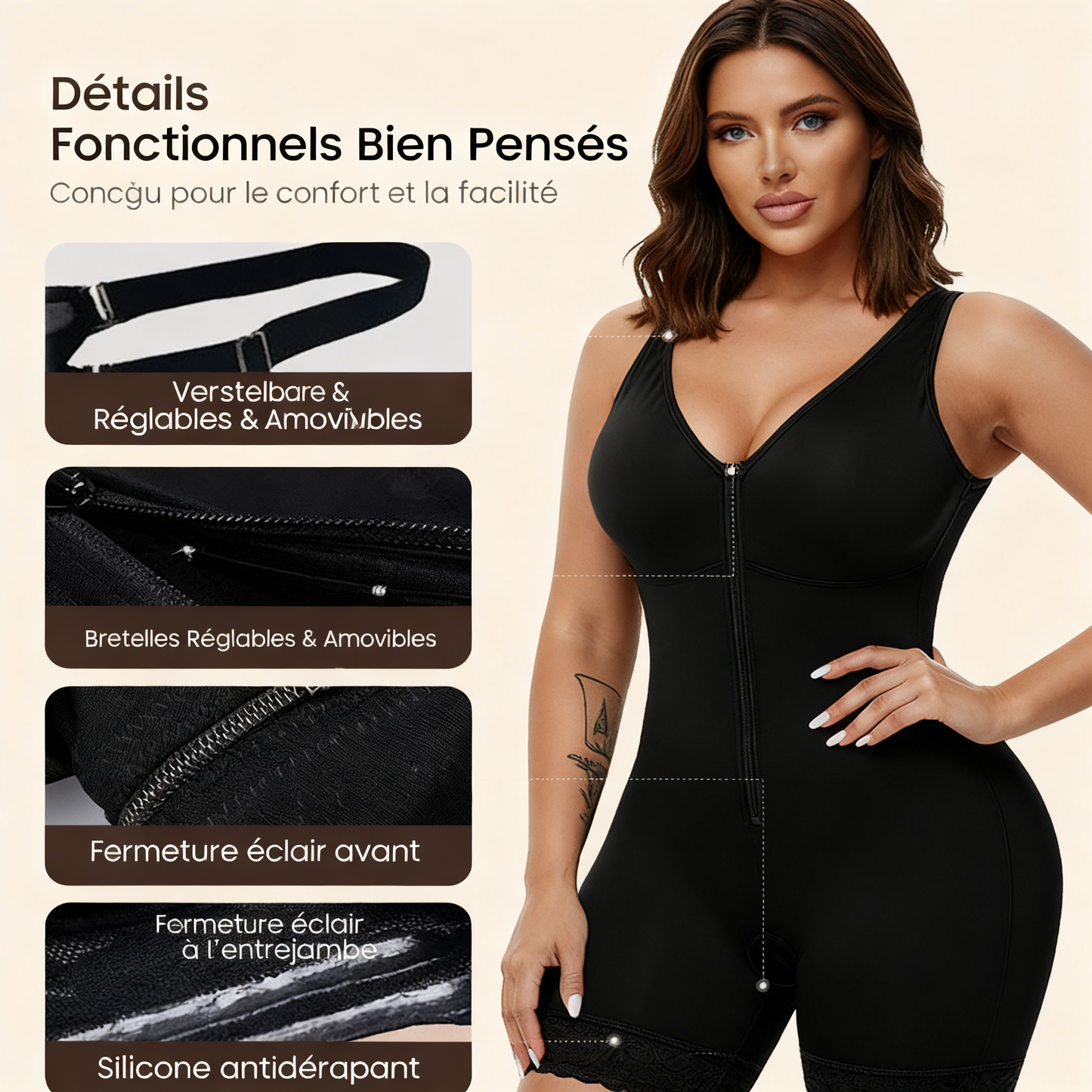 Gaine ventre plat et fesses galbées avec fermeture éclair à l'entrejambe Fajas Colombianas