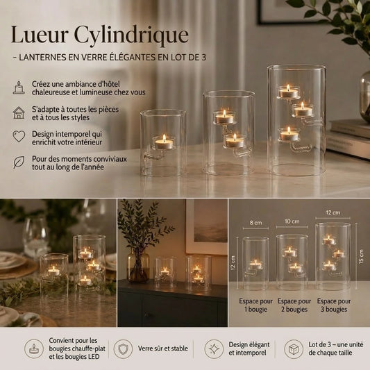 Photophores cylindriques en verre lot de 3