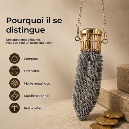 Porte-monnaie vintage en maille métallique pour petits objets