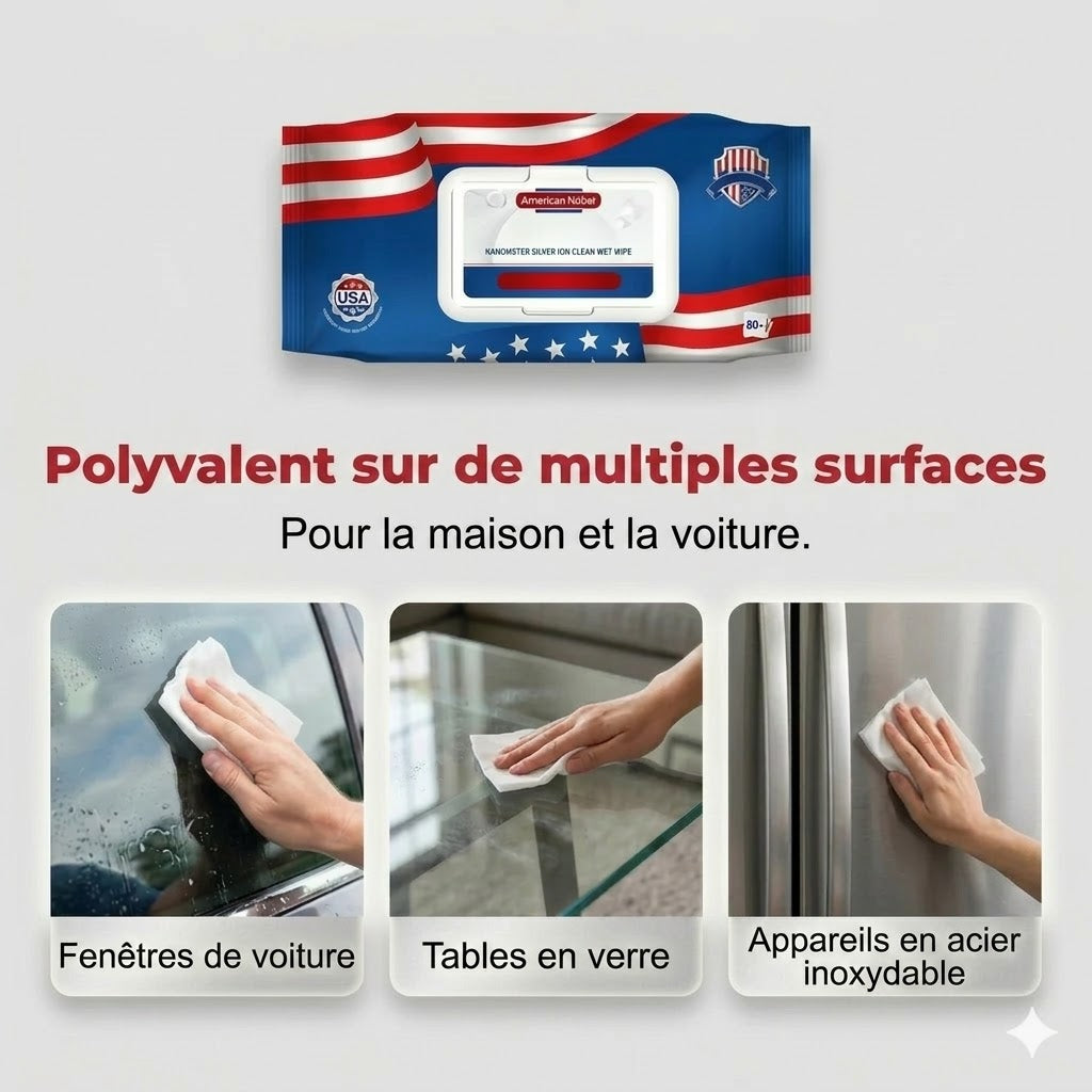 Lingettes ultra-nettoyantes américaines aux ions de nano-argent (80 lingettes/paquet)