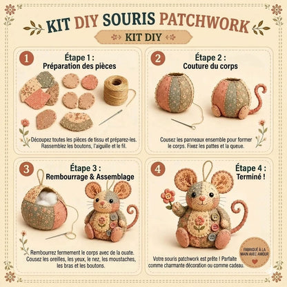 Kit DIY complet pour souris en patchwork - Tout le matériel inclus
