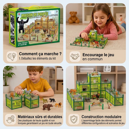 Kit de construction de zoo modulaire avec figurines d’animaux et enclos interactifs