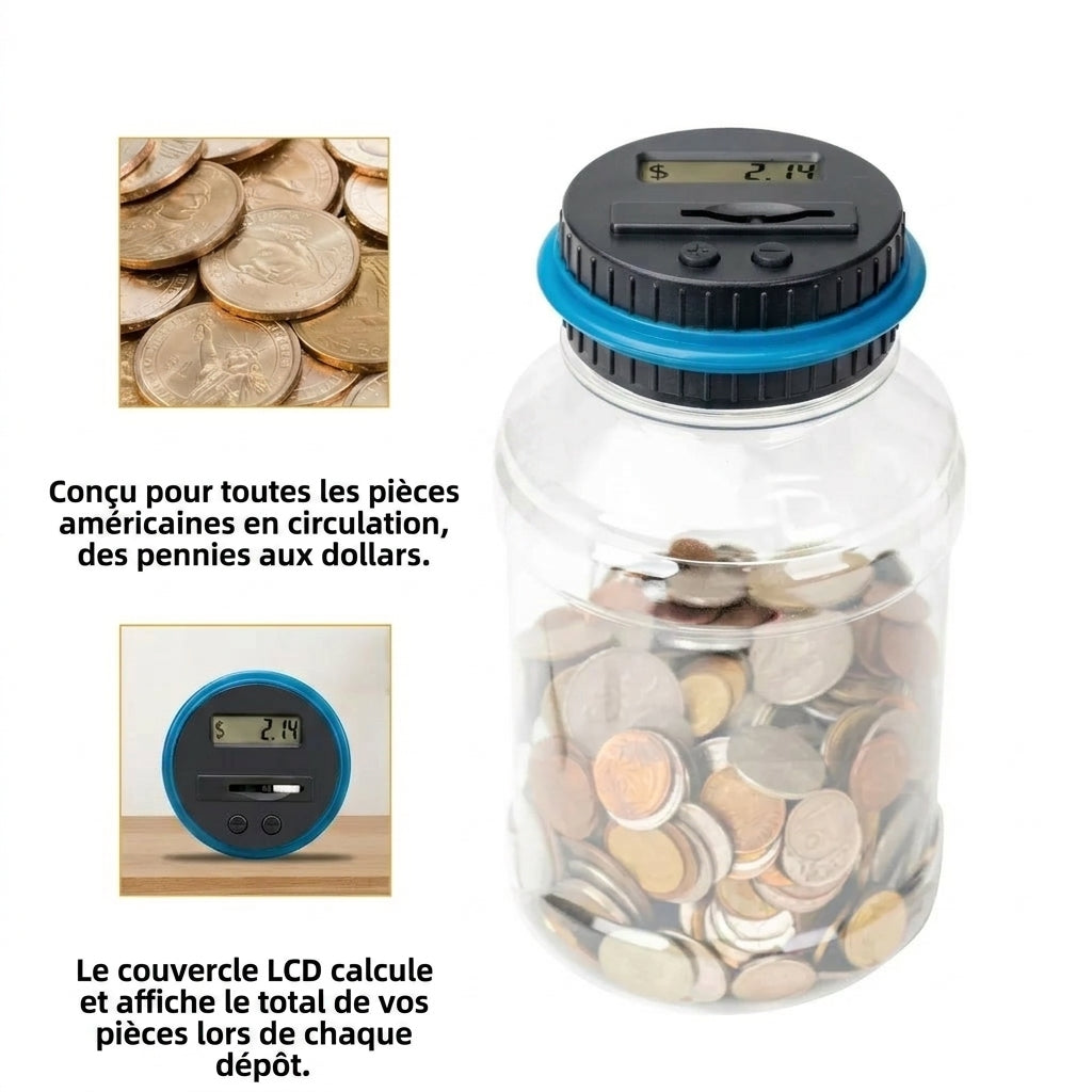 Tirelire numérique avec compteur de pièces pour euros et dollars