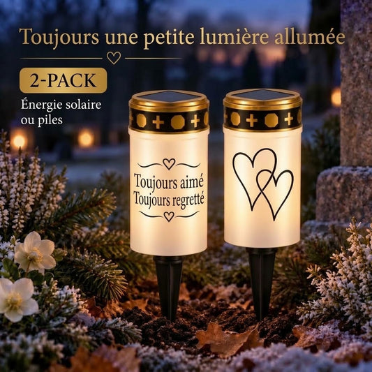 Bougies funéraires LED MinnesLjus lot de 2 avec alimentation solaire ou à piles