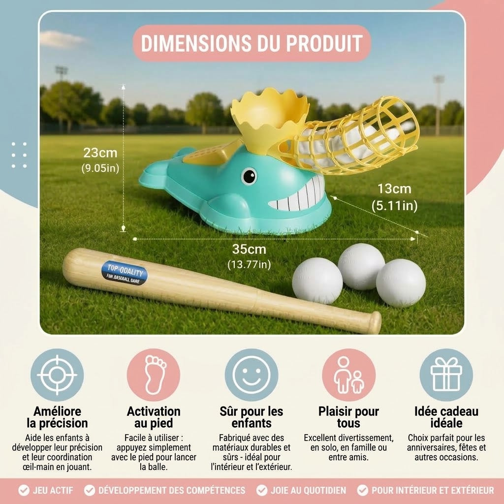 Lanceur de baseball à pédale pour enfants avec batte et balles