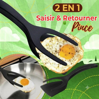 Pince spatule 2 en 1 en silicone résistant à la chaleur avec poignée antidérapante