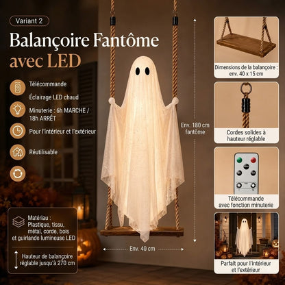 Balançoire fantôme suspendue avec éclairage LED pour Halloween