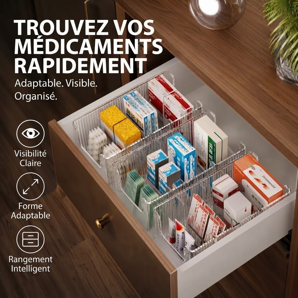 Organisateur de médicaments transparent extensible