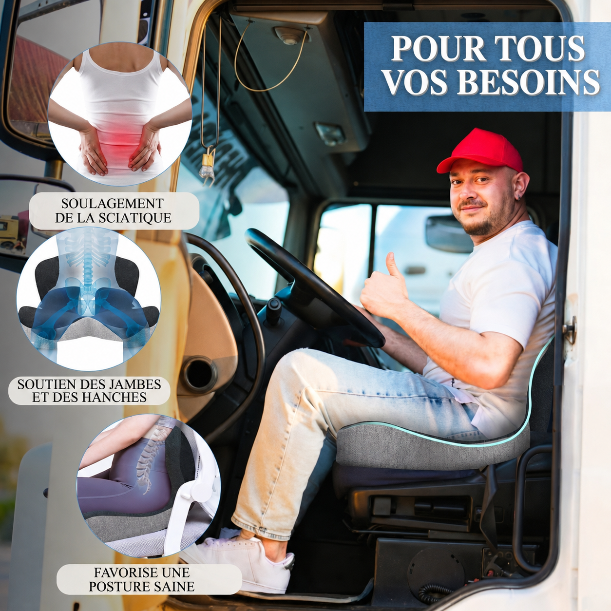 Coussin de siège antidérapant en mousse à mémoire de forme