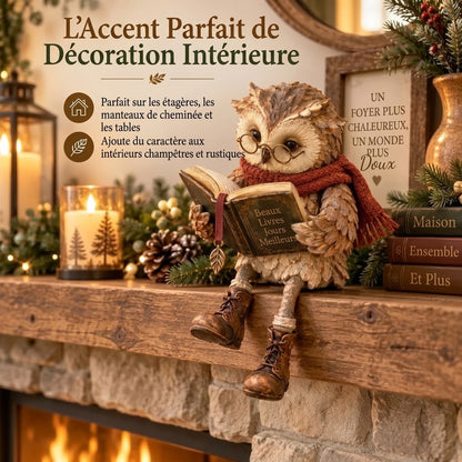 Figurine de hibou lecteur pour décoration intérieure