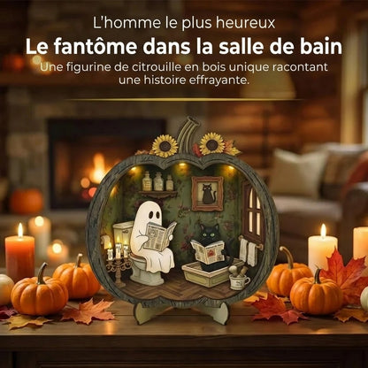 Décoration citrouille d’Halloween en bois avec éclairage LED