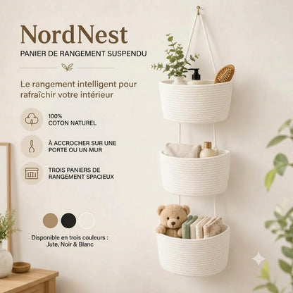 NordNest panier de rangement suspendu en coton à trois compartiments