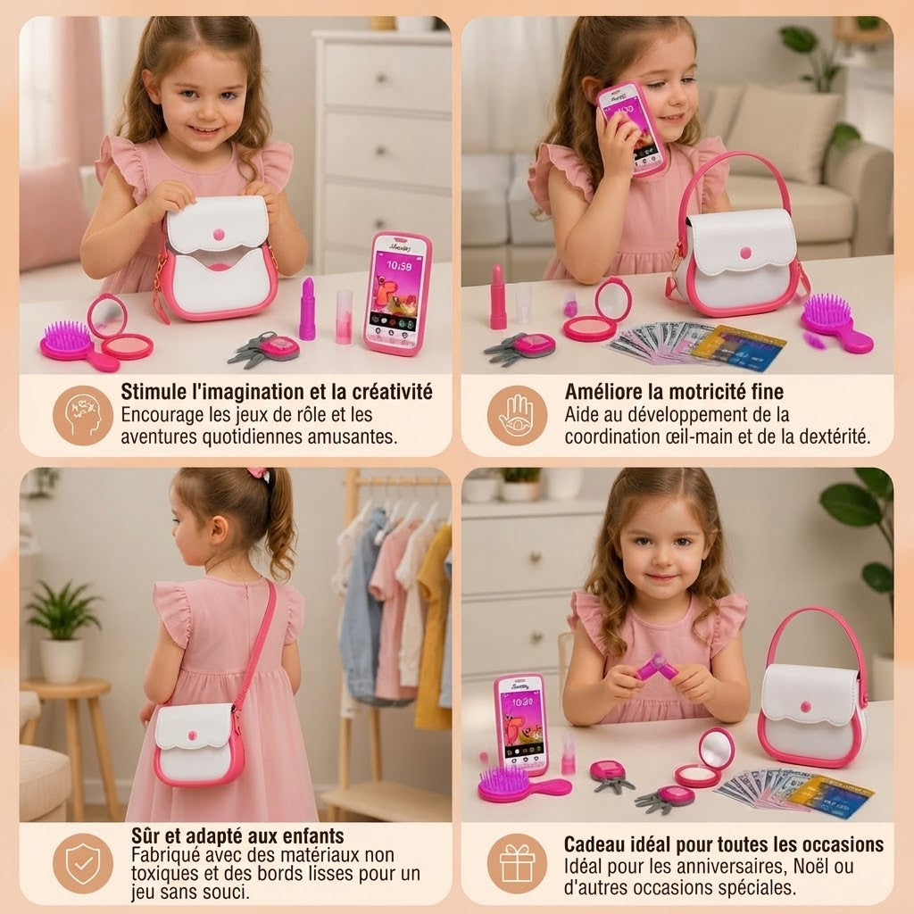 Sac à main jouet pour enfants avec téléphone et accessoires de maquillage