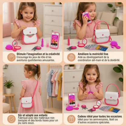 Sac à main jouet pour enfants avec téléphone et accessoires de maquillage