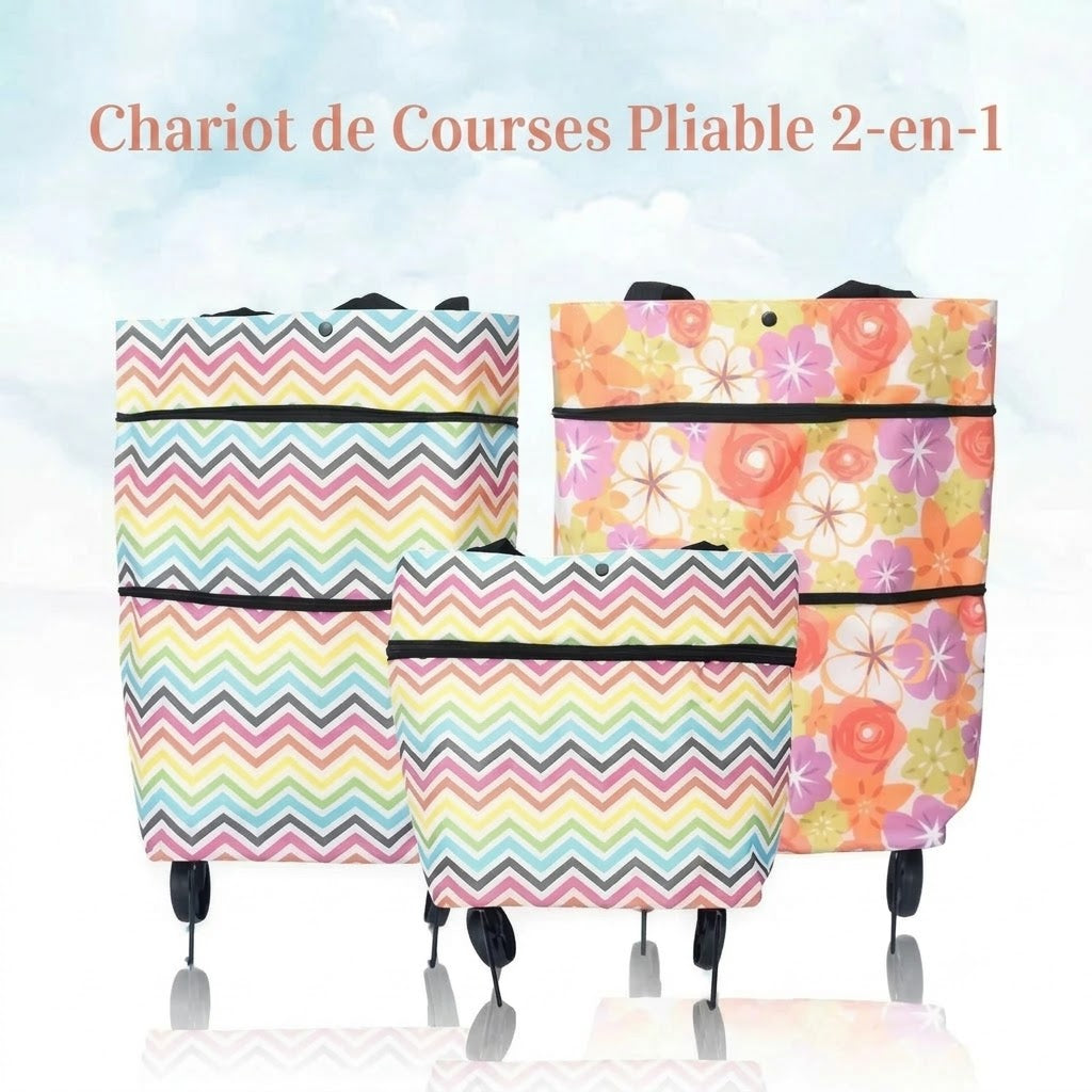 Chariot de courses pliable autoportant en tissu Oxford 600D avec poignée