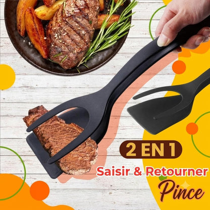 Pince spatule 2 en 1 en silicone résistant à la chaleur avec poignée antidérapante