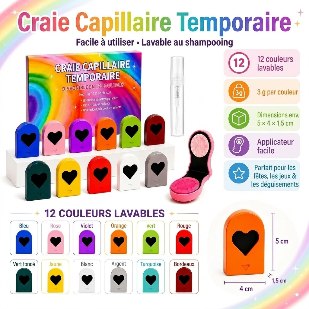 Craies capillaires lavables ColorPop 12 couleurs
