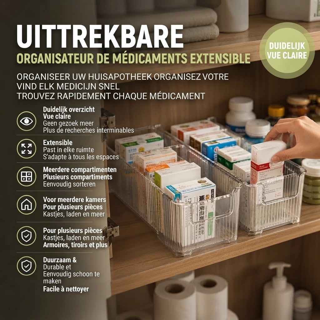 Organisateur de médicaments transparent extensible