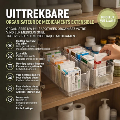 Organisateur de médicaments transparent extensible