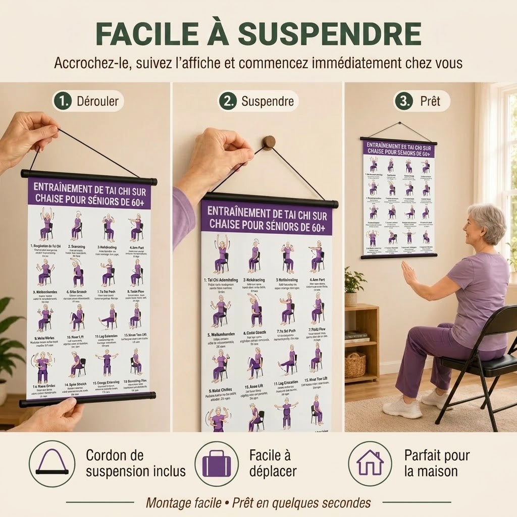 Affiches d’exercices de tai-chi sur chaise pour seniors lot de 2