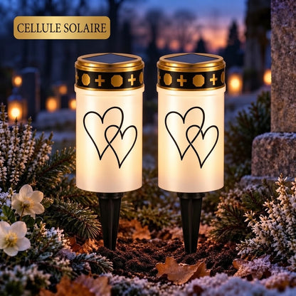 Bougies funéraires LED MinnesLjus lot de 2 avec alimentation solaire ou à piles