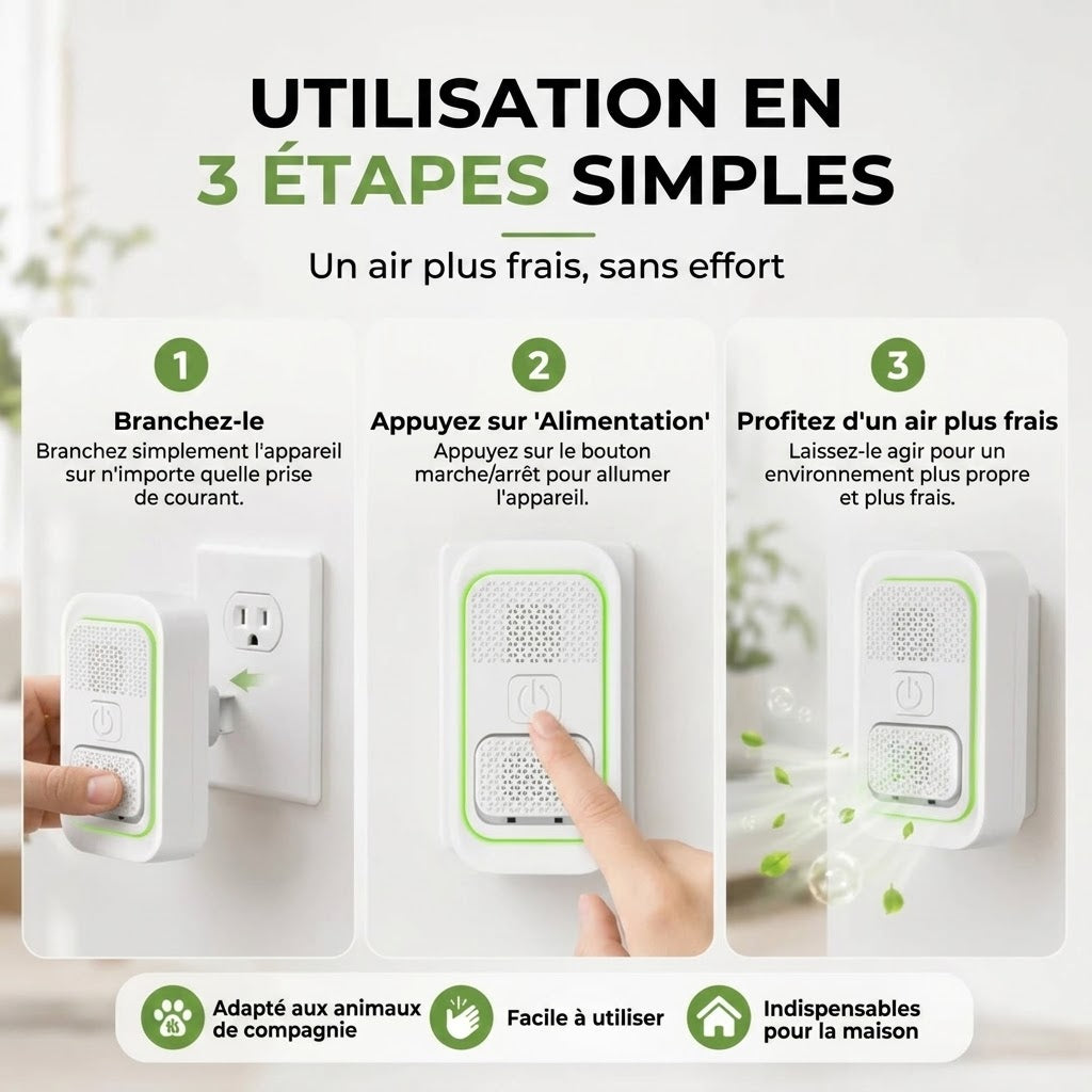 Purificateur d’air ionisant contre les odeurs d’animaux