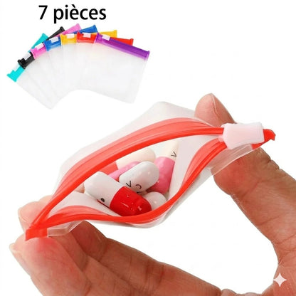 Lot de 7 sachets à pilules transparents avec fermeture à glissière – hermétiques.