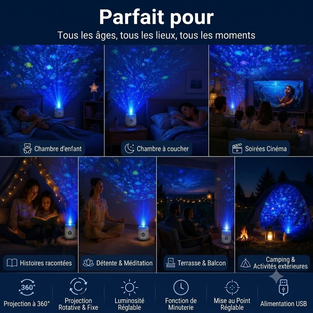 OceanWave Projecteur Océanique avec Éclairage LED Rotatif