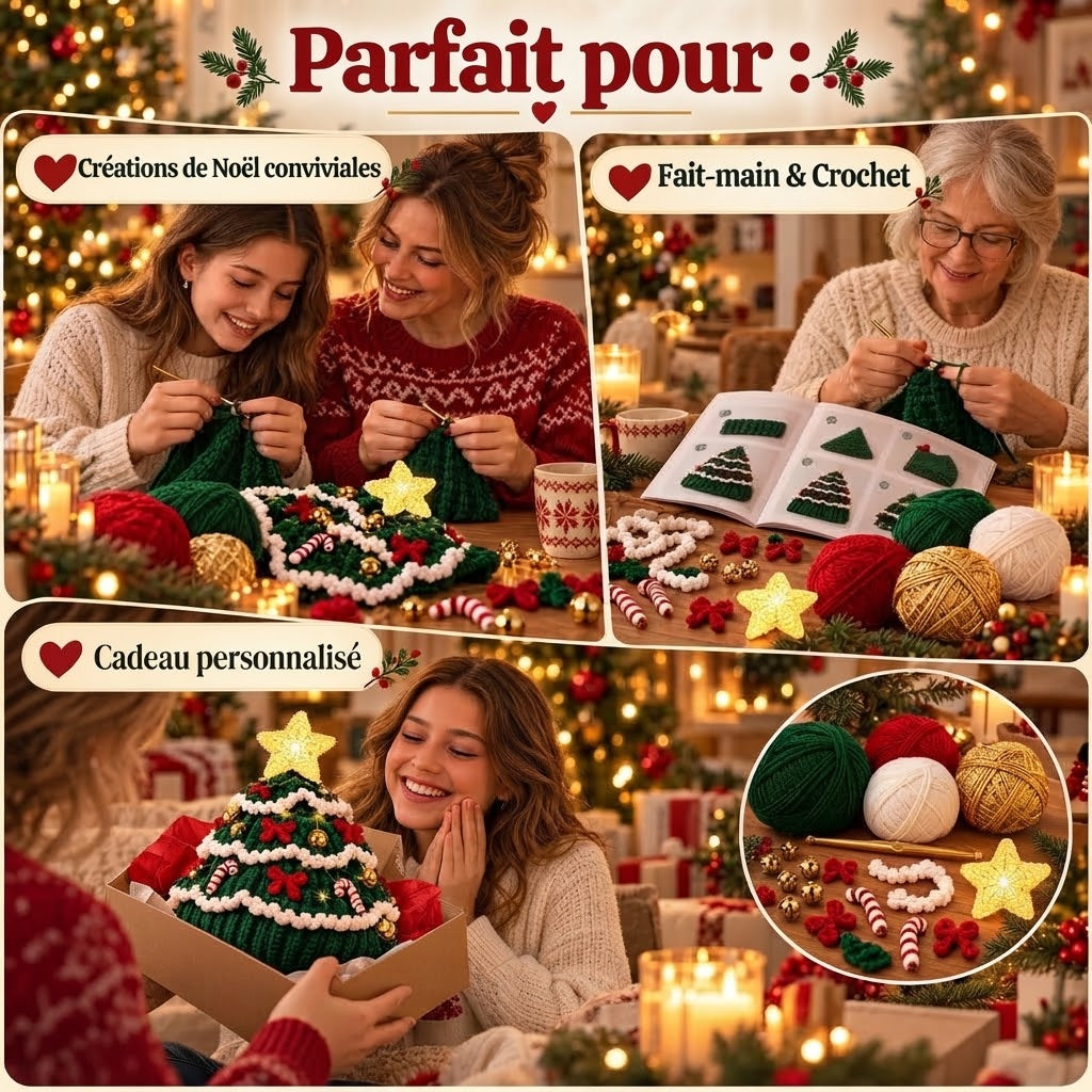 Kit de crochet DIY pour bonnet de sapin de Noël