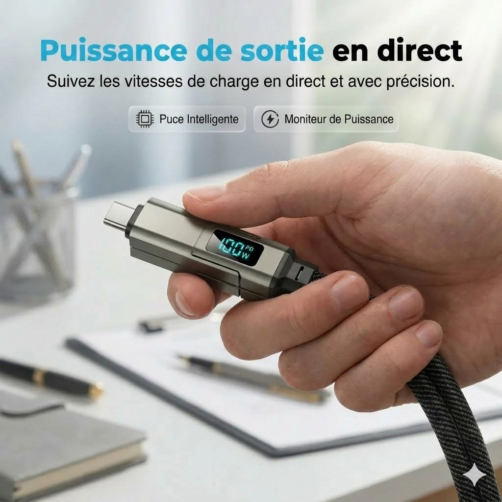 Câble de charge porte-clés 4-en-1 avec affichage numérique
