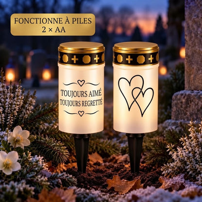 Bougies funéraires LED MinnesLjus lot de 2 avec alimentation solaire ou à piles