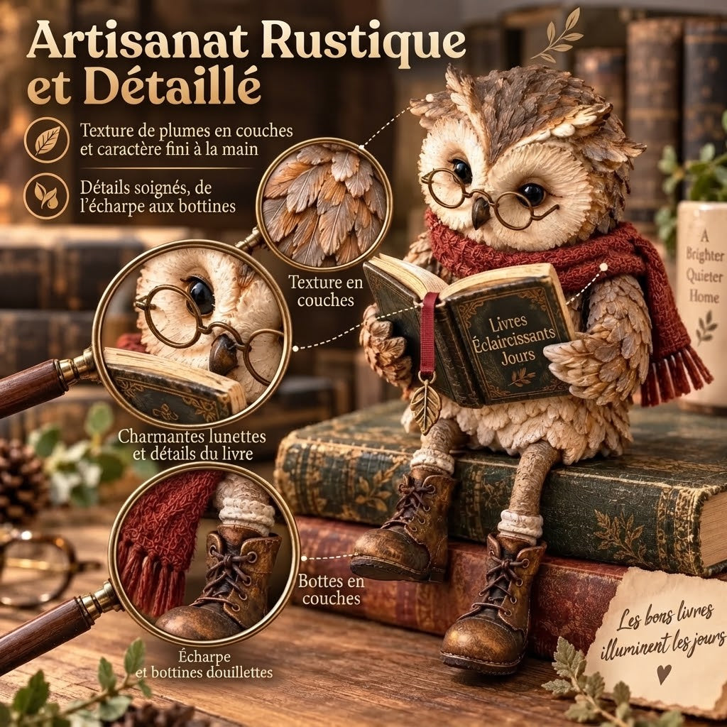 Figurine de hibou lecteur pour décoration intérieure