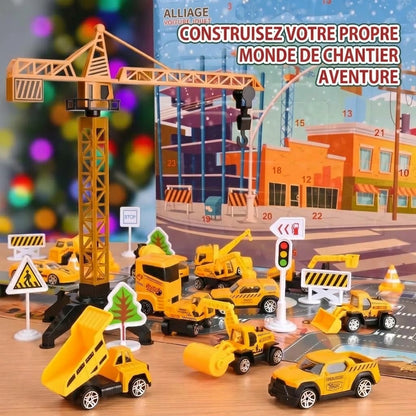 Calendrier de l’Avent chantier avec 24 mini véhicules de construction en métal