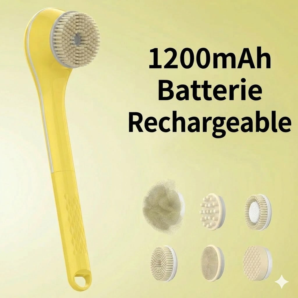Brosse de bain électrique exfoliante à long manche avec moteur puissant pour un nettoyage en profondeur