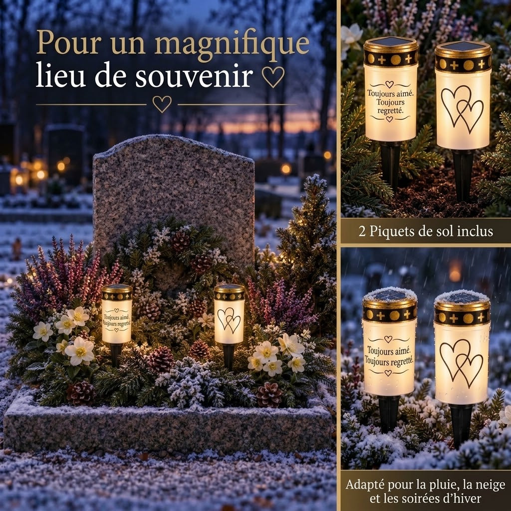 Bougies funéraires LED MinnesLjus lot de 2 avec alimentation solaire ou à piles