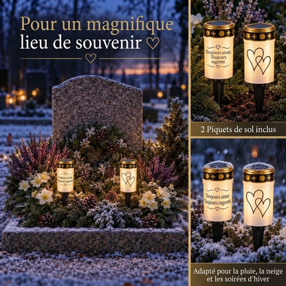 Bougies funéraires LED MinnesLjus lot de 2 avec alimentation solaire ou à piles