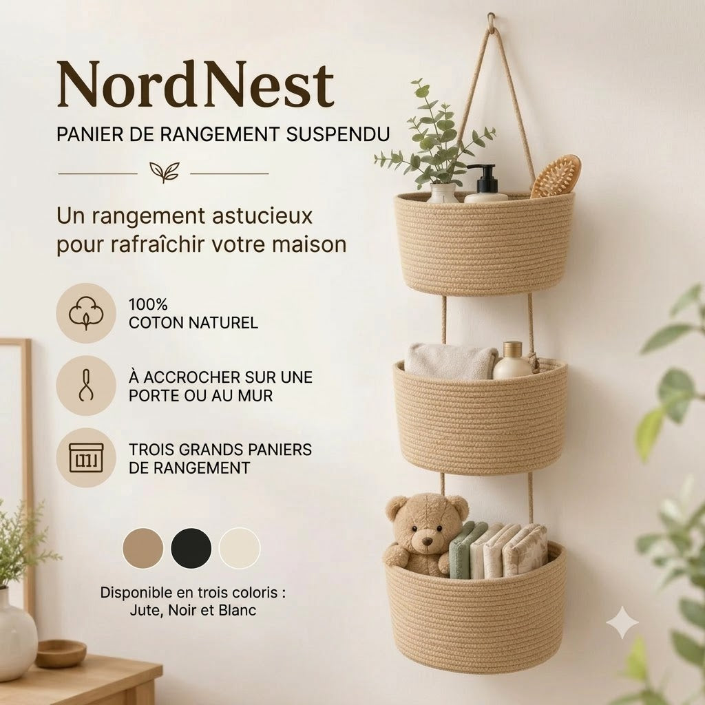 NordNest panier de rangement suspendu en coton à trois compartiments