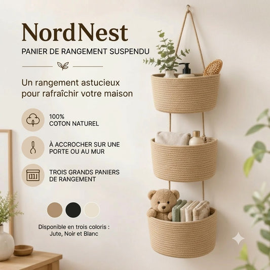 NordNest panier de rangement suspendu en coton à trois compartiments