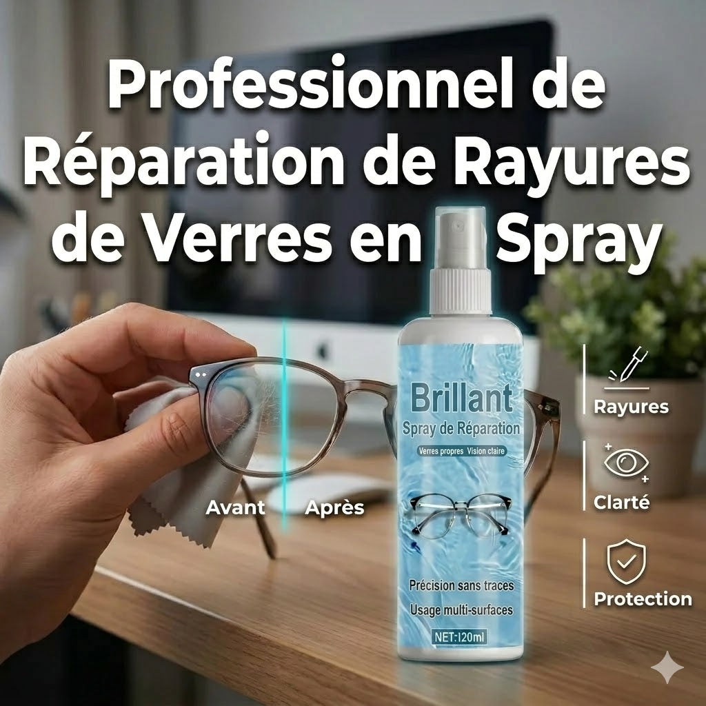 Spray professionnel de réparation de rayures pour lentilles – Restaure la clarté d'origine