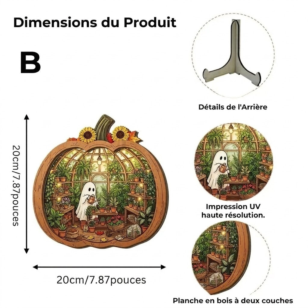 Décoration citrouille d’Halloween en bois avec éclairage LED