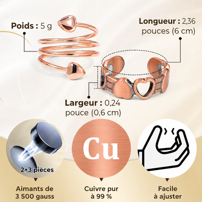 Bague réglable en cuivre avec aimants
