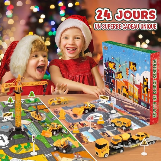 Calendrier de l’Avent chantier avec 24 mini véhicules de construction en métal