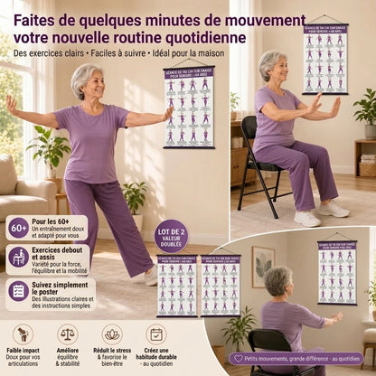 Affiches d’exercices de tai-chi sur chaise pour seniors lot de 2