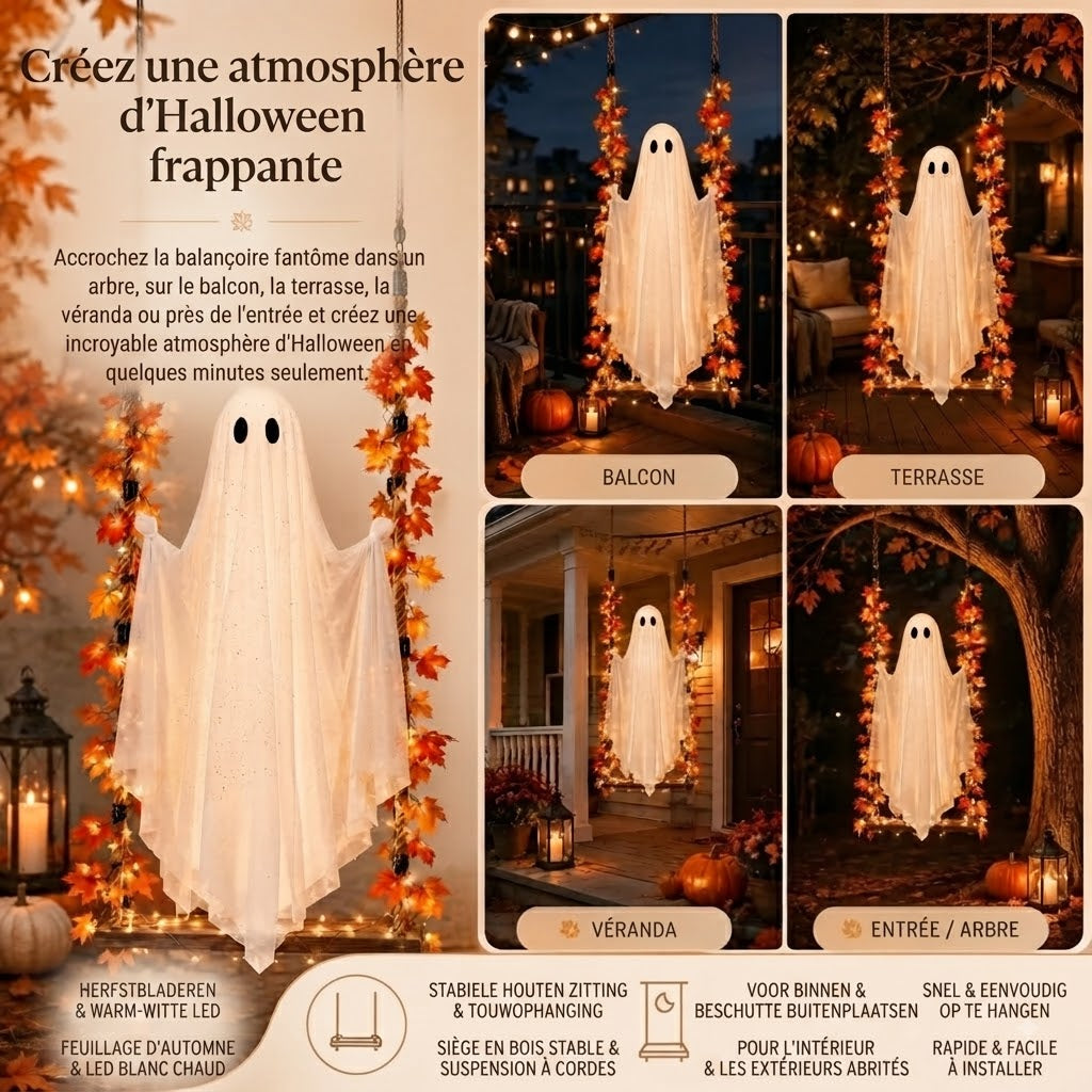 Balançoire fantôme suspendue avec éclairage LED pour Halloween