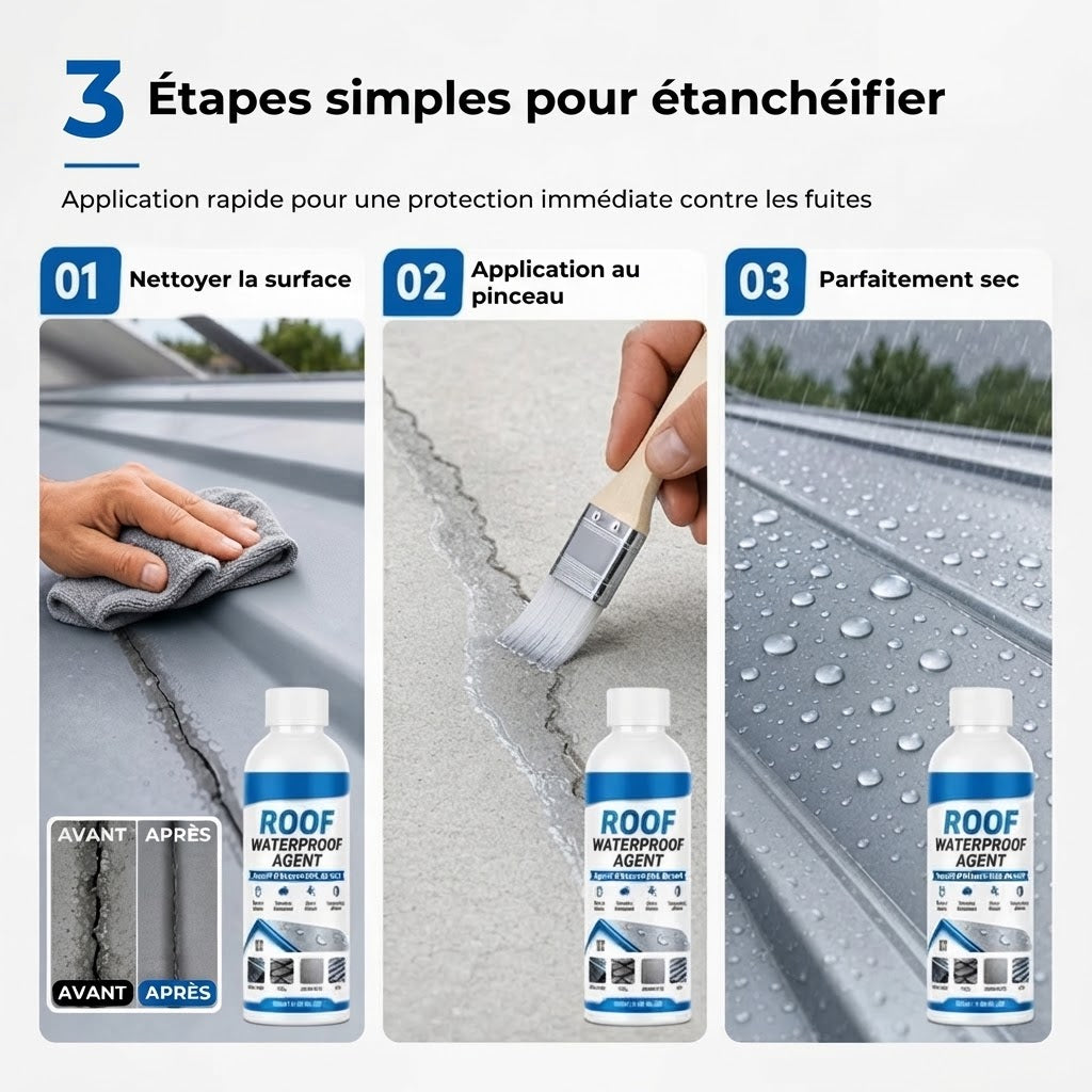Mastic d’étanchéité transparent et imperméable pour toiture avec pinceau