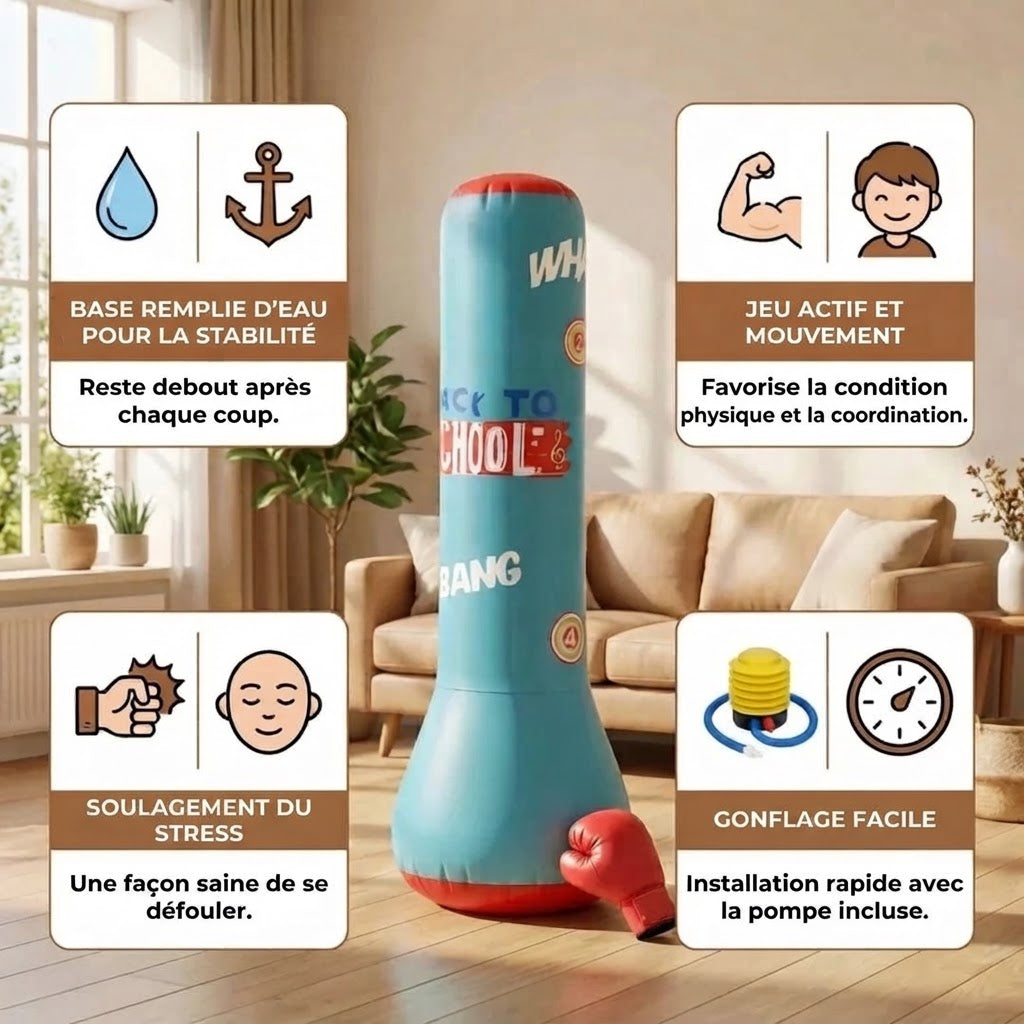 Sac de frappe gonflable pour enfants avec base remplie d’eau