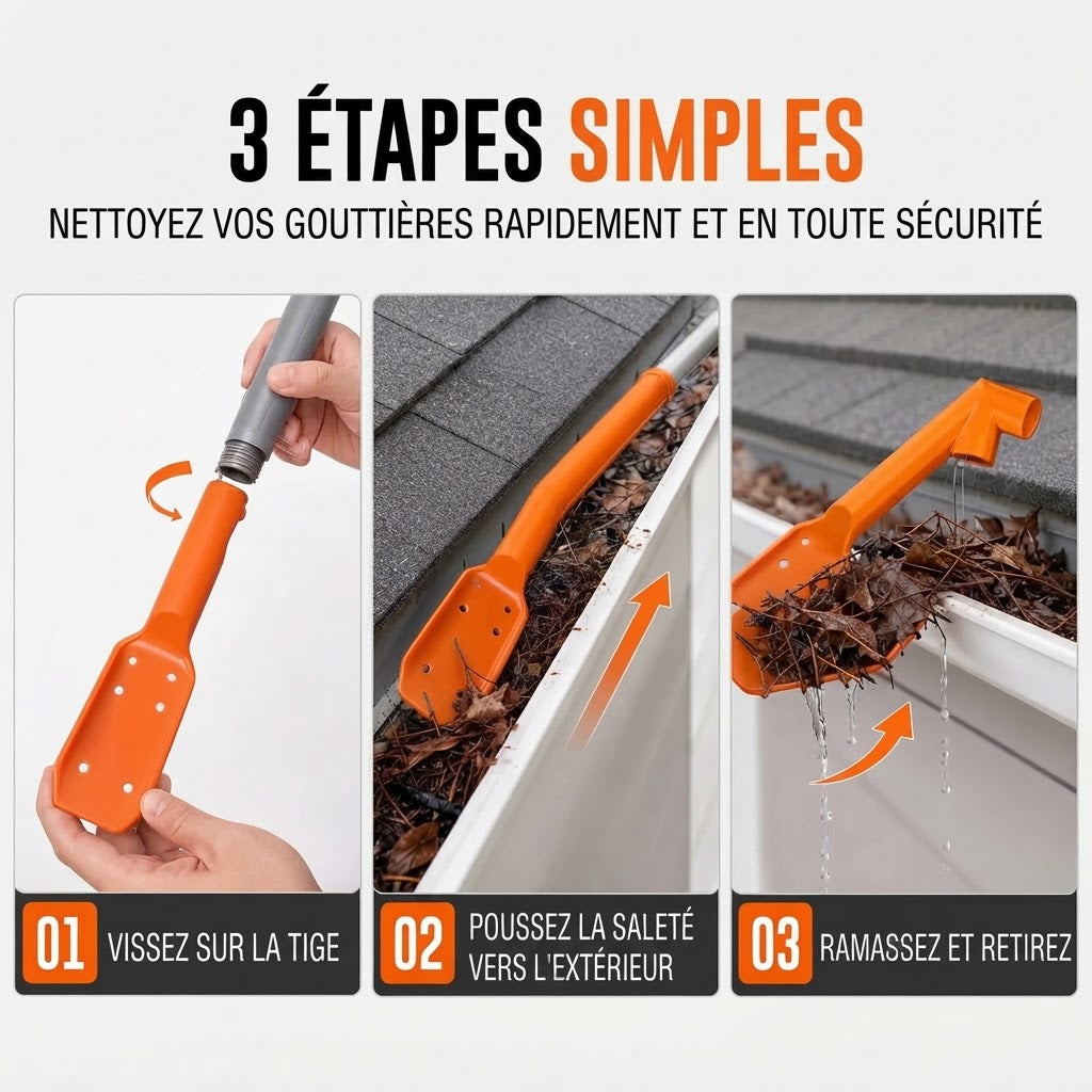 Nettoyeur de gouttières ergonomique