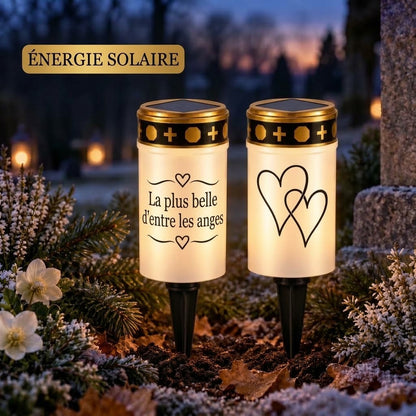 Bougies funéraires LED MinnesLjus lot de 2 avec alimentation solaire ou à piles