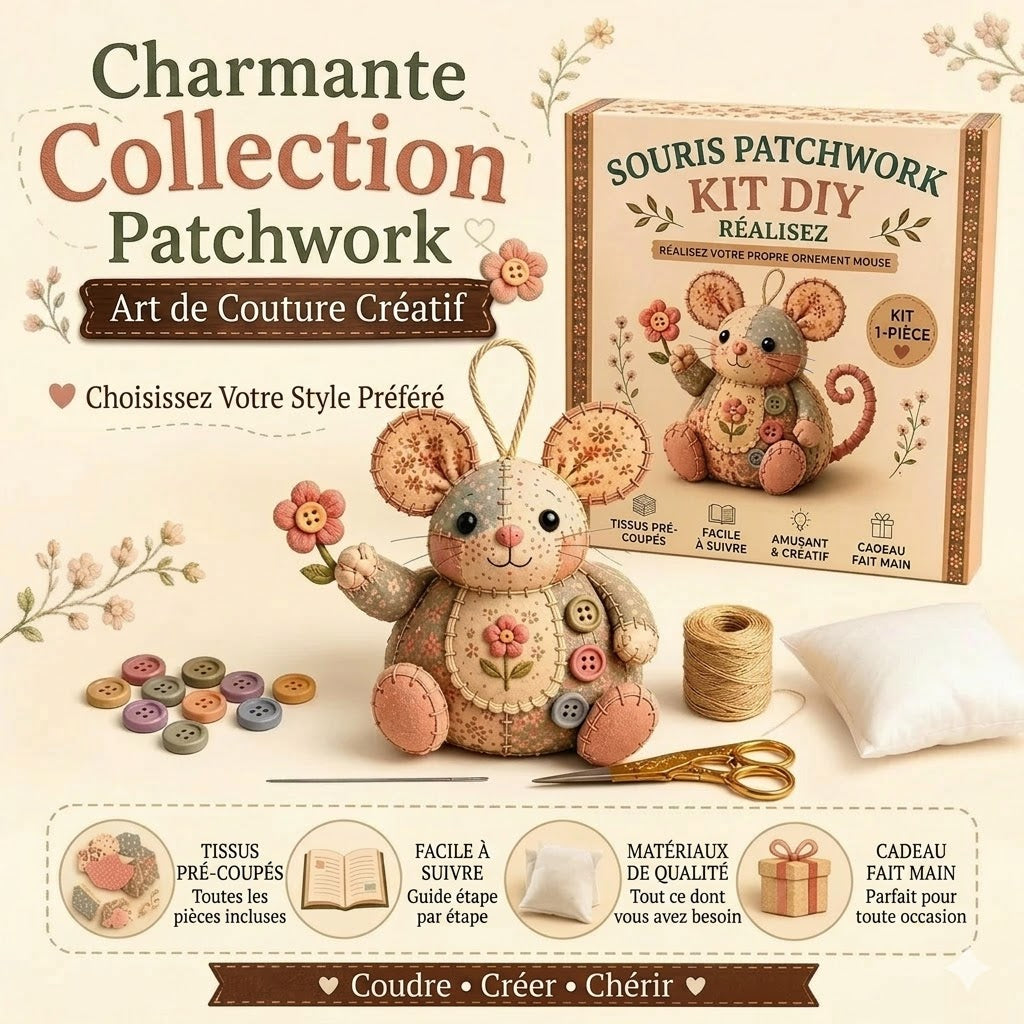 Kit DIY complet pour souris en patchwork - Tout le matériel inclus