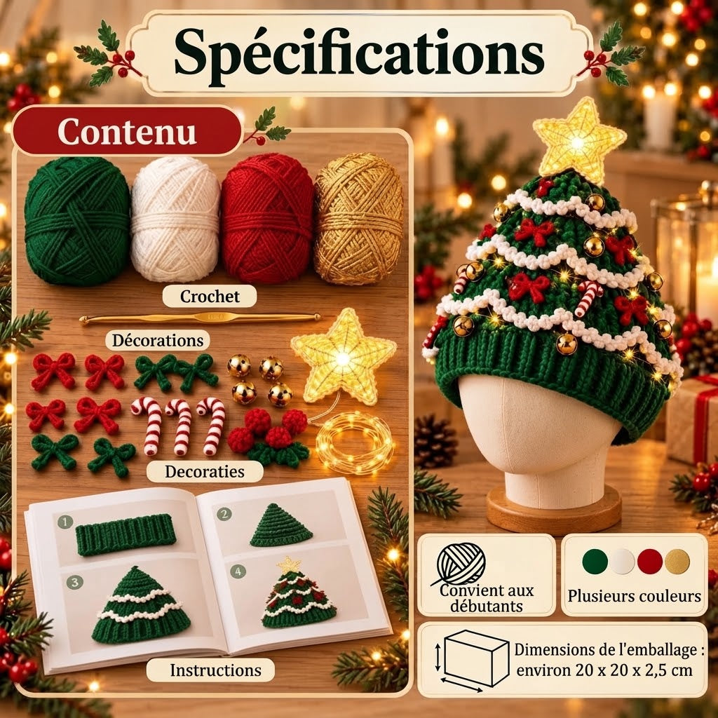 Kit de crochet DIY pour bonnet de sapin de Noël